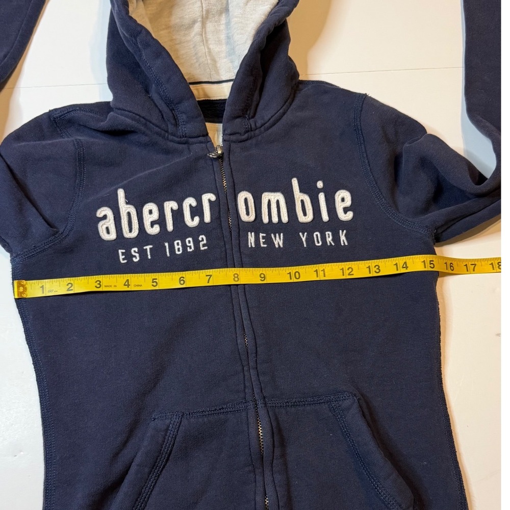 Vtg Abercrombie & Fitch Y2K Hoodie Large Navy Zip Up Logo Fleece Sweatshirt - Picture 5 of 6